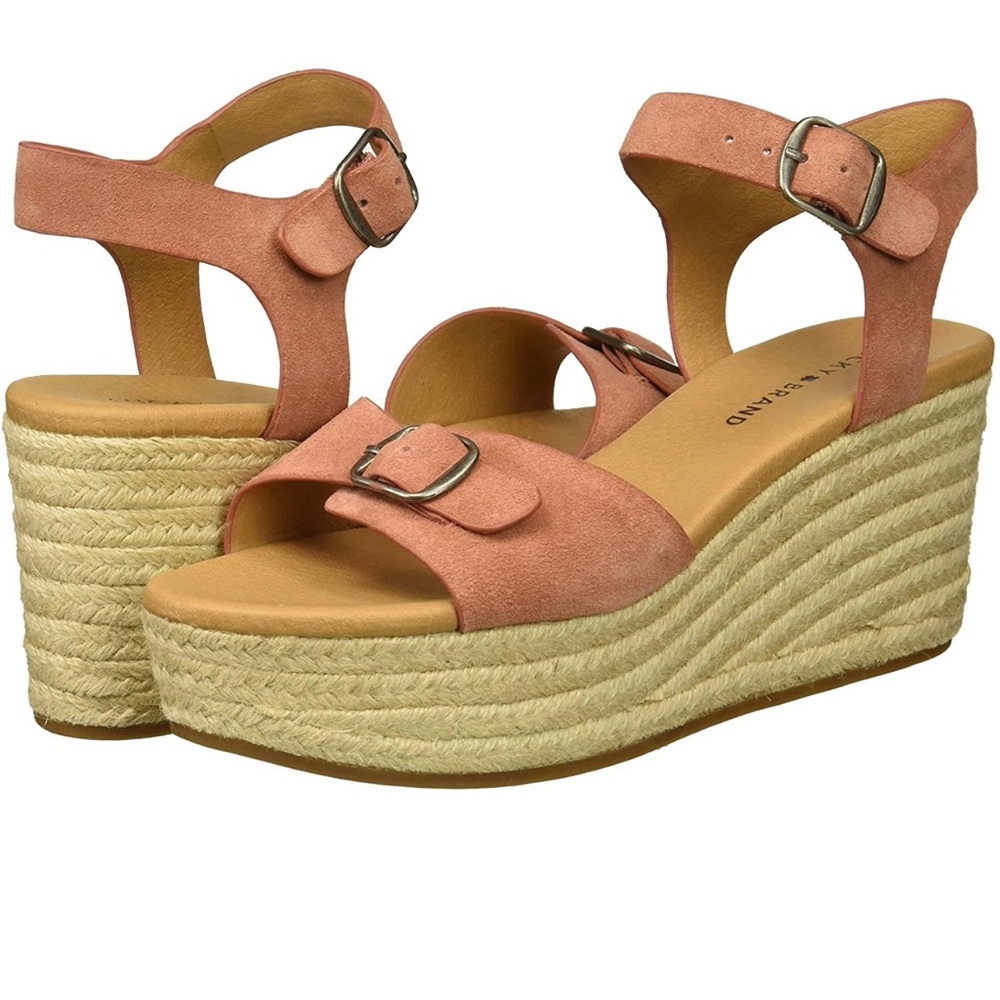Lucky Brand Pink wedge ankle strap espadrilles!
